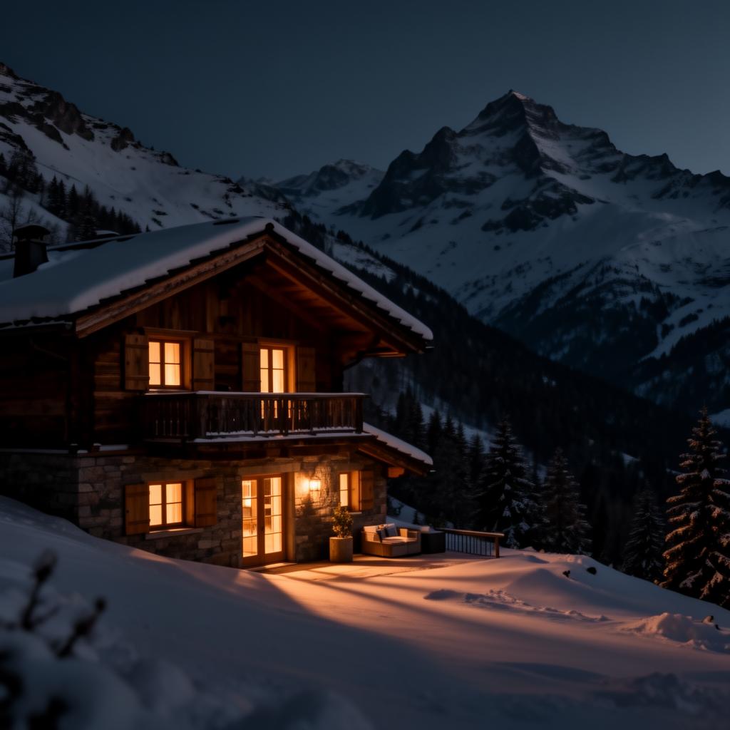 Swiss alpine chalet in the snow